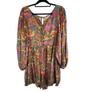 Rusttydustty Modern Bohemia Crush Floral Romper Long Sleeve 3XL NWT Boho Retro